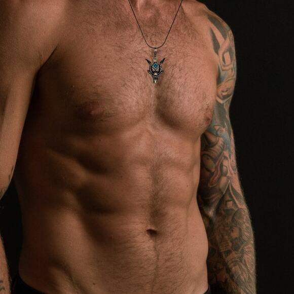 925 Sterling Silver Square Turquoise Horned Animal Head Charm - Picture 4 of 7